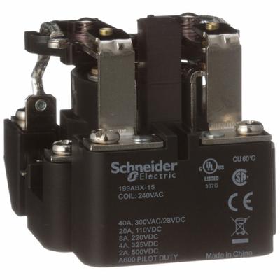SCHNEIDER Open Power Relay: Surface Mounted, 40 A Current Rating, 240V AC, DPDT - Surface-Mounted Relays