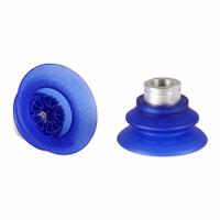 SCHMALZ Vacuum Pad Assembly: Bellows, 1.5 Folds, G3/8 in, 66 mm Pad Dia, Elastodur ED, Blue, 85 A (MPN 10.01.42.00004). Key specifications — attr1019101: 10.01.42.00004; attr1019103: SCHMALZ; attr1019107: 85 A.