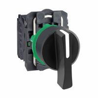 SCHNEIDER Selector Switch: 22 mm Panel Mounting Size, 3 Positions, Extended Lever, 2NO, Non-Metallic (MPN XB5AJ53). Key specifications — AC Contact Rating: 6 A @ 120 V; Action: Momentary/Maintained/Momentary; Cam: No Cam Included; DC Contact Rating: 0.27 A @ 250 V; Hazardous Location Specification: Not Rated; Operator Head Material: Plastic; Operator Head Type: Long-Handled Knob; Operator Illumination: Non-Illuminated.