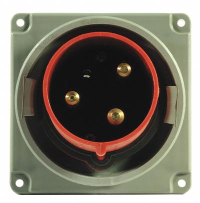 HUBBELL Pin and Sleeve Inlet: Red, 480V AC, Single Phase, 20 A, 2 Pole, 3 Wire - Watertight Inlets