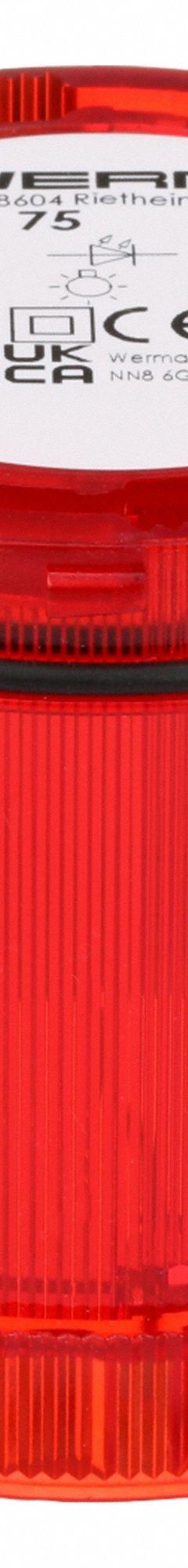WERMA Tower Light Module: Steady, 24V AC/24V DC, Red, 70 mm Overall Dia, 66 mm Overall Ht, 64410075. Key specifications — Brand: WERMA; Compatible with Series: KombiSIGN 71; Lens Color: Red; Operating Voltage: 24V DC; Manufacturer Part Number: 64410075.