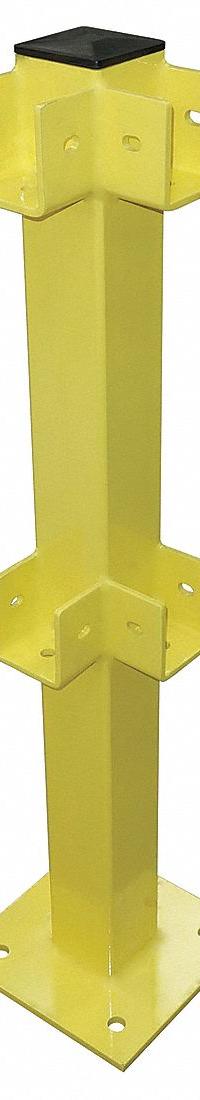 APPROVED VENDOR Corner Post: 4 in Post Wd, Corner, 4 in Post Dp, 2 Rail Levels, Rubber Caps, Steel (MPN 22DN06). Key specifications — Includes Mounting Hardware: Mount Hardware Not Included; Color: Yellow; Material: Steel; Finish: Powder Coated; Product Type: Guardrail Post; Number of Rail Levels: 2.