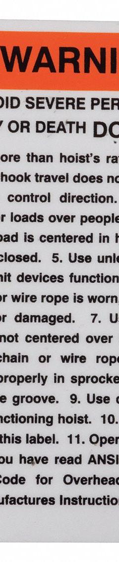 COFFING Warning Label: PB296. Key specifications — Manufacturer Part Number: PB296.