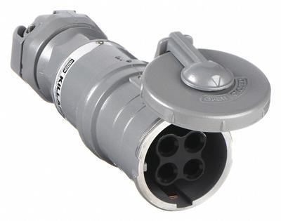 HUBBELL Pin and Sleeve Connector: Gray, 250V DC/600V AC, Three Phase, 100 A, 4 Pole - Hazardous Location Connectors