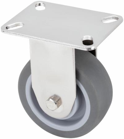 APPROVED VENDOR Plate Caster: Rigid, No Brake, Rubber, 4 in Wheel Dia., 1 1/2 in Wheel Wd - General-Purpose NSF-Listed Sanitary Plate Casters