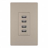 USB Receptacle: 4 USB Ports, USB Type A, Nickel, 125V AC, 15 A (MPN TM8USB4NICC6). Key specifications — Brand: LEGRAND.