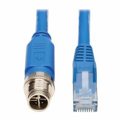EATON TRIPP LITE Ethernet Cable: 9.8 ft Lg, X Coding, M12 Male Straight x RJ45 Male Straight, PoE++ (MPN NM12-602-03M-BL). Key specifications — Brand: EATON TRIPP LITE; Cable Jacket Color: Blue; End 1 Coding: X; IP Rating: IP68; Performance Category: Cat6; Power over Ethernet (PoE): PoE++.