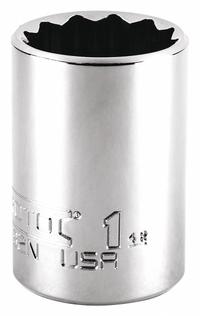PROTO Socket: SAE, 1/2 in Drive Size, 1 in Socket Size, 12-Point, Std, Chrome, Not Tether Capable (MPN J5432N). Key specifications — attr1204417: PROTO; attr1204392: Chrome.