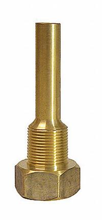 WEISS Industrial Thermowell: Brass, For 3 1/2 in Stem Lg, 3 1/2 in Insertion Lg, For 5/8 in Stem Dia (MPN E35-75BSLF). Key specifications — Maximum Operating Temperature: 800°F/427°C; Brand: WEISS; Maximum Operating Pressure: 604 psi at 70°F.