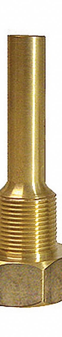 WEISS Industrial Thermowell: Brass, For 3 1/2 in Stem Lg, 3 1/2 in Insertion Lg, For 5/8 in Stem Dia (MPN E35-75BSLF). Key specifications — Maximum Operating Temperature: 800°F/427°C; Brand: WEISS; Maximum Operating Pressure: 604 psi at 70°F.