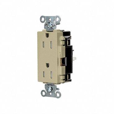 HUBBELL Receptacle: Decorator Duplex, 5-15, Ivory, 125V AC, 15 A, 2 Pole / 3 Wire (MPN DR15STITR) - General Purpose Receptacles