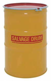 APPROVED VENDOR Salvage Drum: Steel, 96 gal, Bolt Ring, 16 ga / 16 ga / 16 ga, Salvage Drum, Steel (MPN HM9601). Key specifications — Drum Material: Steel; Drum Head Type: Open Head; UN Rating Solids: 1A2/X440/S; UN Rating Liquids: Not Rated; Drum Message Text: Salvage Drum; Closing Ring Material: Steel; For Holding: Solids; Brand: APPROVED VENDOR.
