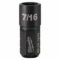 MILWAUKEE Impact Socket: SAE, 7/16 in Socket Size, 6-Point, Short, 1 41/64 in Overall Lg, Friction (MPN 49-16-1643). Key specifications — attr1215501: MILWAUKEE; attr1215515: Black Oxide; attr1215518: 7/16 in.