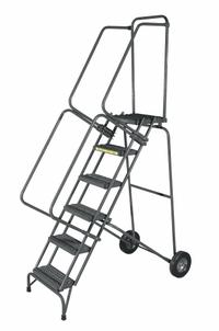BALLYMORE Wheelbarrow Ladder: 8.3 ft Platform Ht, Unassembled, No Locking Mechanism, Steel (MPN FAWL-10-X). Key specifications — Color: Gray; Brand: BALLYMORE; Handrail Configuration: Double Handrails; Rear Chain: None.