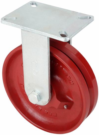 HAMILTON Plate Caster: Rigid, Steel, 10 in Wheel Dia, 2 1/2 in Wheel Wd, 12 1/2 in Mounting Ht - V-Groove Track-Wheel Plate Casters