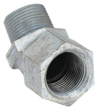 Elbow, 45 Degrees: Iron, Powder Coated, 1/2 in Trade Size, Female to Male, NPT (MPN MF-45-1MWW). Key specifications — Ends - Hazardous Fittings: 1/2 in FNPT x 1/2 in MNPT; Material: Iron; Finish: Powder Coated; Brand: HUBBELL KILLARK.