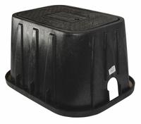 NDS Meter Box: Polyolefin, Rectangular, 13 in Overall Ht, 16 1/4 in Overall Wd, 21 1/2 in Overall Lg (MPN D1200-DIRB). Key specifications — Brand: NDS; Material: Polyolefin; Color: Black.