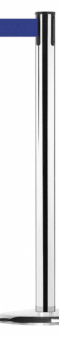 TENSABARRIER Barrier Post with Belt: Blue, No Pattern, No Legend, 7 1/2 ft Belt Lg, Gray (MPN 889U-1P-1P-STD-NO-L5X-C). Key specifications — Base Material: Cast Iron; Belt Color: Blue; Brand: TENSABARRIER; Post Material: Metal Alloy; Post Color: Gray; Message: No Legend.