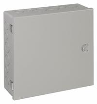 WIEGMANN Enclosure: Steel, 12 in x 12 in x 4 in, NEMA 1, Solid Cover, Hinged, Included, Painted (MPN A121204). Key specifications — Brand: WIEGMANN; Closure Method: Clamps; Knockouts: Included.