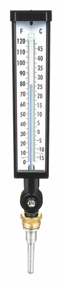 APPROVED VENDOR Industrial Glass Thermometer: 0°F to 120°F /-20°C to 50°C, +/-1% Accuracy (MPN 4LZN7). Key specifications — Thermometer Thread Type: UNEF; Accuracy: +/-1%; Brand: APPROVED VENDOR.