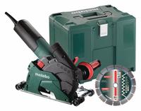 METABO Angle Grinder: 120V AC, 5 in Dia, 12 A, Mechanical, 9,600 RPM Max Speed, 13 3/4 in Overall Lg (MPN T 13-125 CED Set). Key specifications — attr1324918: (1) Guard; attr1256153: METABO; attr1256155: 120V AC.
