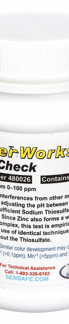 INDUSTRIAL TEST SYSTEMS Test Strips: Zinc, 0 to 100 ppm Zinc, Strip, 50 Tests, Zinc (MPN 480026). Key specifications — Test Form: Strip; Brand: INDUSTRIAL TEST SYSTEMS; Parameter Measurements Included: 0 to 100 ppm Zinc.