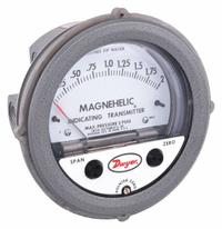 DWYER Indicating Differential Transmitter: Dial, 0 in wc to 2 in wc, Screw Terminals, 5.5 in Dia (MPN 605-2). Key specifications — Brand: DWYER; Display Type: Dial; Accuracy: ±0.5% (Electrical); ±2% (Mechanical); Manufacturer Part Number: 605-2; Series: Magnehelic 605; Process Connection Gender: Female; Process Connection Type: NPT.