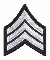 HEROS PRIDE Embroidered Patch: SGT, 3 in, Black/White, Polyester/Rayon, Rank Insignia, 1 PR (MPN 5400S). Key specifications — attr188498: 3 in; attr188499: White; attr188500: Rayon; attr188503: SGT; attr193746: HEROS PRIDE.