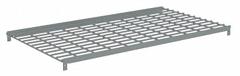 TENNSCO Shelf: 42 in x 24 in, 550 lb Load Capacity, Steel, 5 ga Decking, Gray, Shelf (MPN ZAESH-4224W). Key specifications — Decking Material: Steel; Includes: (2) Beams; Decking Finish: Zinc Plated; Shelf Configuration: Single Straight; Color: Gray; Frame Material: Steel; Brand: TENNSCO; Frame Finish: Zinc Plated.