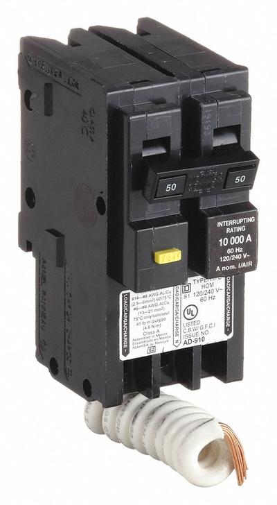 SQUARE D Miniature Circuit Breaker: 50 A, 120/240V AC, Single Phase, 10kA at 120/240V AC - HOM Series, Plug-In Square D Miniature Circuit Breakers