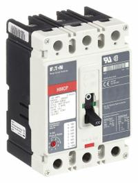 EATON Molded Case Circuit Breaker: 100 A Amps, 65kA at 600V AC, Fixed, ABC, Line/Load Lug, Std, HMCP (MPN HMCP100R3C). Key specifications — Series: HMCP; Max. AIR Rating: 65kA at 600V AC; Instantaneous Trip: Fixed; Phase Connection: ABC; Terminal Connection: Line/Load Lug; Frame Size: 250A/J.