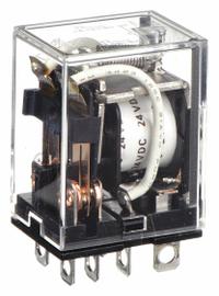 OMRON General Purpose Relay: Socket Mounted, 7 A Current Rating, 24V DC, DPDT, 8 Pins/Terminals (MPN LY2Z-DC24). Key specifications — Brand: OMRON; Base Type: Square; Mounting Style: Plug-In; Pin Shape: Flat; Electrical Connection: Quick-Connect; Manufacturer Part Number: LY2Z-DC24; Operating Current: 5 A at 24V DC (Resistive Load); Series: LY Series.