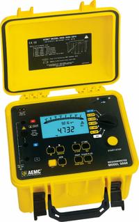AEMC INSTRUMENTS Megohmmeter and Insulation Tester: 10 kiloohm to 10 teraohm, CAT III 1000V, IP53 (MPN 5060). Key specifications — IP Rating: IP53; Test Voltage: 5,000V DC; Brand: AEMC INSTRUMENTS.