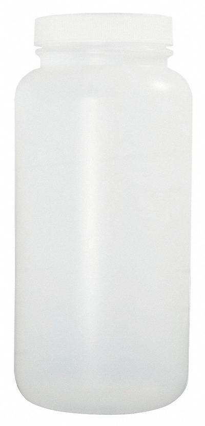 QORPAK Sampling Bottle: HDPE, 500 mL, 16.9 fl oz, Closure Included, Natural, 53-400 - HDPE Wide Mouth Round Lab Bottles