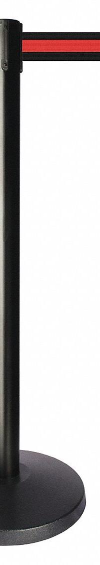 QUEUEWAY Barrier Post with Belt: Red, Horizontal Stripe, No Legend, 10 ft Belt Lg, Black (MPN QPLUS-33-S2). Key specifications — Base Material: ABS; Belt Color: Red; Brand: QUEUEWAY; Post Material: Metal Alloy; Post Color: Black; Message: No Legend.