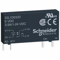 SCHNEIDER Solid State Relay: 3.5 A Current Rating, 3 to 12V DC, Pin Termination (MPN SSL1D03JD). Key specifications — attr917425: Pins; attr917448: Socket; attr917409: SCHNEIDER.