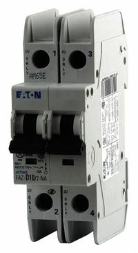 EATON IEC Miniature Circuit Breaker: 25 A Amps, 48/96V DC, 10kA at 277/480V AC, Screw Clamp, FAZ-NA (MPN FAZ-D25/2-NA). Key specifications — attr195863: 48/96V DC; attr211132: EATON; attr195864: 10kA at 277/480V AC; attr195865: Screw Clamp; attr195867: 277/480V AC.