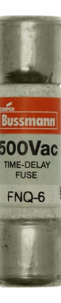 BUSSMANN Fuse: FNQ Series, Midget, Time-Delay, 6 A, 500 V AC, 13/32 in x 1 1/2 in, Non-Indicating (MPN FNQ-6). Key specifications — Series: FNQ; Brand: BUSSMANN.