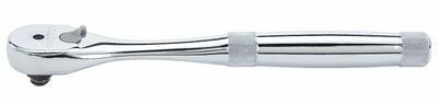 PROTO Hand Ratchet: Pear, Reversible, 8 1/2 in Overall Lg, Chrome, 8° Min Arc Swing - Standard-Head Ratchets