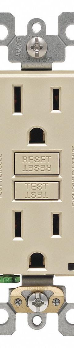 LEVITON GFI Receptacle: Decorator Duplex, 5-15, Ivory, GFCI, 125V AC, 15 A, 2 Pole / 3 Wire (MPN GFNT1-I)