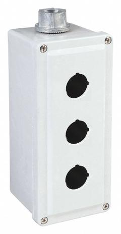 SCHNEIDER ELECTRIC Push Button Enclosure: 30mm, 3 Holes, Non-Metallic, NEMA 1/12/3/4/4X (MPN 9001SKY3). Key specifications — attr211299: SCHNEIDER; attr1043605: Washdown-Corrosion-Resistant.