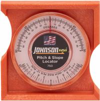JOHNSON LEVEL Angle Finder: 2 Quadrants, Nonmagnetic, Degrees, Acrylic, 5.38 in Lens Dia, 0°to 90° (MPN 750). Key specifications — attr936230: Plastic; attr936215: JOHNSON LEVEL; attr940475: Acrylic.