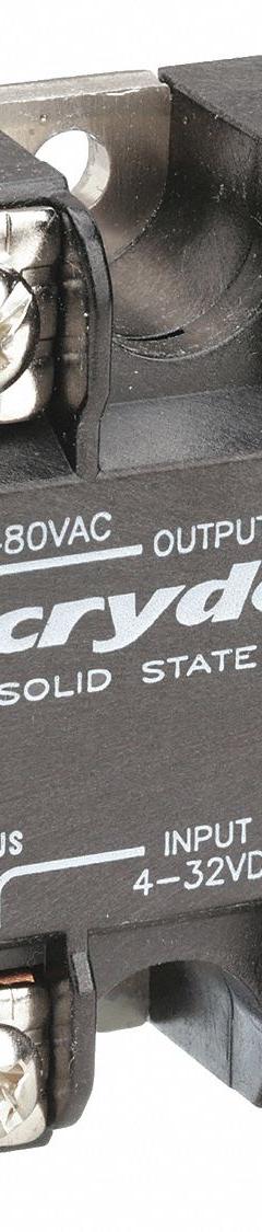 CRYDOM Solid State Relay: Surface Mounted, 75 A Max Output Current, SCR, AC Output (MPN HD4875). Key specifications — Brand: CRYDOM; Current Type: AC; Electrical Connection: Screw Clamp; Finger Safe: No; Input Current: 12 mA; Maximum Output Current without Heat Sink: Not Recommended; Mounting Style: Panel; Output Voltage: 48 to 530V AC.