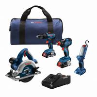 BOSCH Cordless Tool Combination Kit: 4 Tools, Circular Saw/Hammer Drill/Driver/Impact Driver (MPN GXL18V-497B23). Key specifications — attr1176460: Circular Saw.