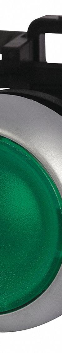 EATON Flush Push Button: Green, 22 mm Mounting Size, Non-Metallic, Maintained (MPN M22-DRL-G). Key specifications — Brand: EATON; Action: Maintained; Series: M22; Push Button Material Type: Non-Metallic.
