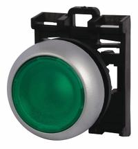 EATON Flush Push Button: Green, 22 mm Mounting Size, Non-Metallic, Maintained (MPN M22-DRL-G). Key specifications — Brand: EATON; Action: Maintained; Series: M22; Push Button Material Type: Non-Metallic.