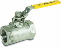 SHARPE Manual Two-Way Ball Valve: 1 1/4 in, Stainless Steel, Straight Valve Body, FNPT x FNPT, PTFE (MPN 4353010840). Key specifications — Brand: SHARPE; Handle: Locking Lever.