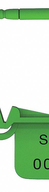 UNIVERSEAL Padlock Seals: Green, Plastic, 15 lb Breaking Strength, 1 1/4 in Hasp Lg, 50 PK (MPN UFLEX GREEN50). Key specifications — Brand: UNIVERSEAL; Marking Color: Black; Marking Included: Numbers; Marking Message: Sealed; Marking Numbering: Sequential; Lock Material: Plastic.