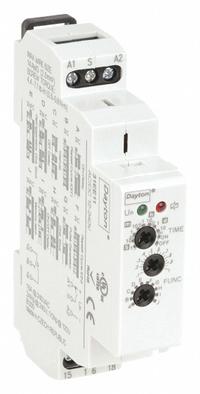 DAYTON Multi-Function Time Delay Relay: DIN-Rail Mounted, 12 to 240V AC/DC, 15 A, 6 Pins/Terminals (MPN 31EE11). Key specifications — Delay Function: Off Delay; Input Voltage: 12 to 240V AC/DC; Brand: DAYTON.