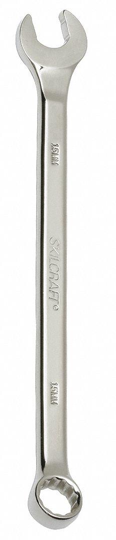 ABILITY ONE Combination Wrench: Alloy Steel, Chrome, 15 mm Head Size, 7 1/4 in Overall Lg - Metric 12-Point Combination Wrenches